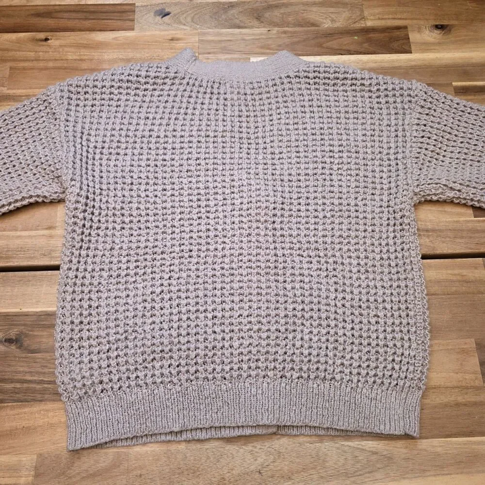 Cat & Jack Girls L 10/12 Taupe Waffle Knit Button Front Cardigan Sweater